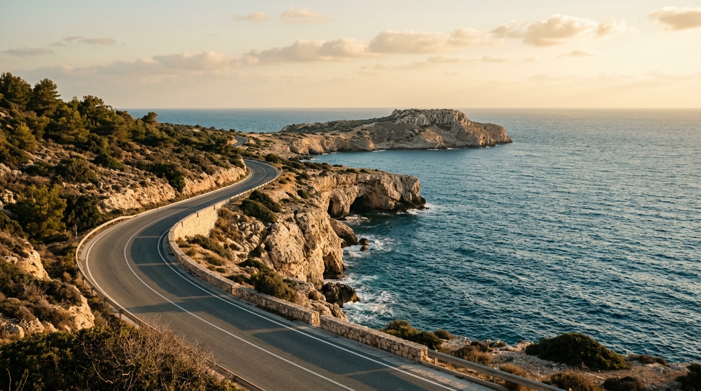 Coastal road along the southeastern Cyprus shore near Cape Greco